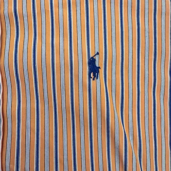 Ralph Lauren Custom Fit Button Down Shirt Men’s Medium Orange Blue Stripe - Picture 5 of 8